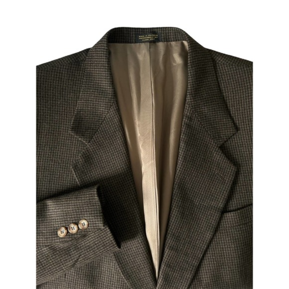 Oscar De La Renta Size 44‎ R Wool 2 Button Houndstooth Blazer Jacket